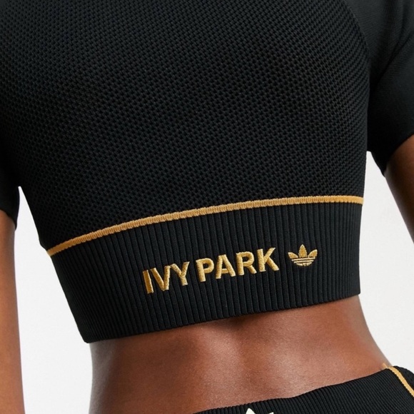 BEYONCE & ADIDAS Collab IVY PARK Knit Crop Top Stretch Black Lime Green NWT Sz M - Picture 2 of 15